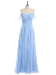 Hors De l'Épaule Col En Cœur Tulle Robe Bleu Ciel Grande Taille
