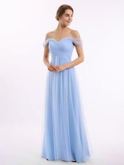 Hors De l'Épaule Col En Cœur Tulle Robe Bleu Ciel