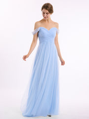 Hors De l'Épaule Col En Cœur Tulle Robe Bleu Ciel