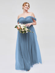 Hors De l'Épaule Col En Cœur Tulle Robe Bleu de Schiste Grande Taille