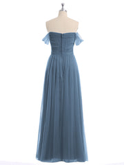 Hors De l'Épaule Col En Cœur Tulle Robe Bleu de Schiste