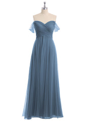 Hors De l'Épaule Col En Cœur Tulle Robe Bleu de Schiste