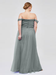 Hors De l'Épaule Col En Cœur Tulle Robe Gris Acier Grande Taille