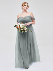 Hors De l'Épaule Col En Cœur Tulle Robe Gris Acier Grande Taille