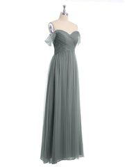 Hors De l'Épaule Col En Cœur Tulle Robe Gris Acier Grande Taille
