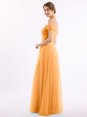 Hors De l'Épaule Col En Cœur Tulle Robe Mandarine