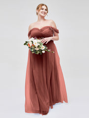 Hors De l'Épaule Col En Cœur Tulle Robe terracotta