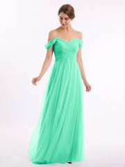 Hors De l'Épaule Col En Cœur Tulle Robe Turquoise