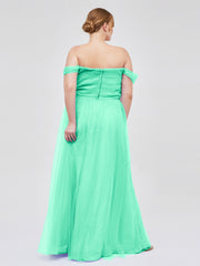 Hors De l'Épaule Col En Cœur Tulle Robe Turquoise Grande Taille