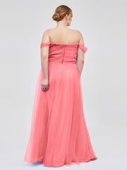 Hors De l'Épaule Col En Cœur Tulle Robe Pastèque Grande Taille