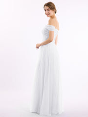 Hors De l'Épaule Col En Cœur Tulle Robe Blanc