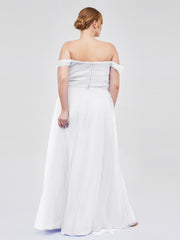 Hors De l'Épaule Col En Cœur Tulle Robe Blanc Grande Taille