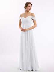 Hors De l'Épaule Col En Cœur Tulle Robe Blanc