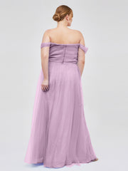 Hors De l'Épaule Col En Cœur Tulle Robe Glycine