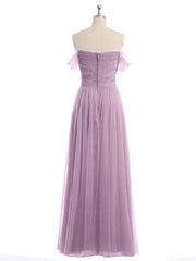 Hors De l'Épaule Col En Cœur Tulle Robe Glycine