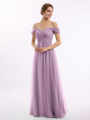 Hors De l'Épaule Col En Cœur Tulle Robe Glycine