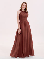 Robe Longue Dentelle avec Illusion Col en Cœur terracotta