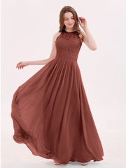 Robe Longue Dentelle avec Illusion Col en Cœur terracotta