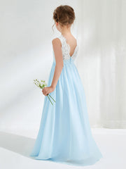 Robes de Demoiselle d'Honneur Junior avec Haut en Dentelle Bleu Ciel