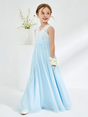 Robes de Demoiselle d'Honneur Junior avec Haut en Dentelle Bleu Ciel