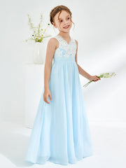 Robes de Demoiselle d'Honneur Junior avec Haut en Dentelle Bleu Ciel