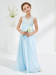 Robes de Demoiselle d'Honneur Junior avec Haut en Dentelle Bleu Ciel