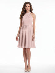 Licou Mousseline Robes Courtes De Demoiselle d'Honneur Rose Poudré