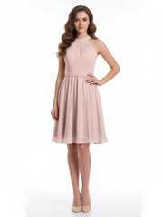 Licou Mousseline Robes Courtes De Demoiselle d'Honneur Rose Poudré