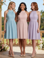 Licou Mousseline Robes Courtes De Demoiselle d'Honneur Rose Poudré