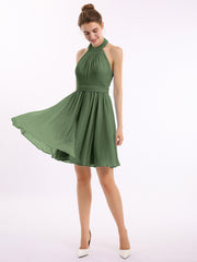 Licou Mousseline Robes Courtes De Demoiselle d'Honneur Olive Verte