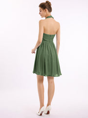 Licou Mousseline Robes Courtes De Demoiselle d'Honneur Olive Verte