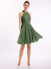 Licou Mousseline Robes Courtes De Demoiselle d'Honneur Olive Verte