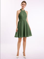 Licou Mousseline Robes Courtes De Demoiselle d'Honneur Olive Verte