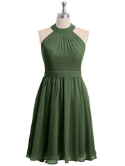 Licou Mousseline Robes Courtes De Demoiselle d'Honneur Olive Verte