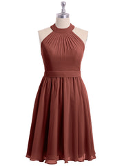 Licou Mousseline Robes Courtes De Demoiselle d'Honneur terracotta Grande Taille