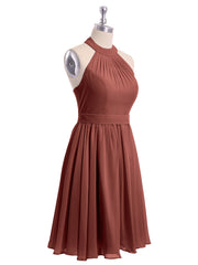 Licou Mousseline Robes Courtes De Demoiselle d'Honneur terracotta Grande Taille