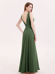 Dentelle Bustier Jupe en Mousseline Robe Longue Olive Verte Grande Taille