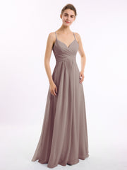Spaghetti Bretelle Col En V Mousseline Robes Dusk Grande Taille