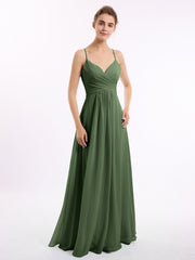 Spaghetti Bretelle Col En V Mousseline Robes Olive Verte