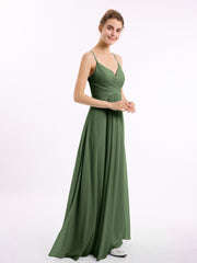 Spaghetti Bretelle Col En V Mousseline Robes Olive Verte