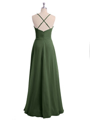 Spaghetti Bretelle Col En V Mousseline Robes Olive Verte