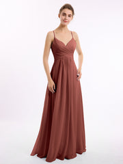 Spaghetti Bretelle Col En V Mousseline Robes terracotta Grande Taille