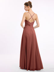 Spaghetti Bretelle Col En V Mousseline Robes terracotta