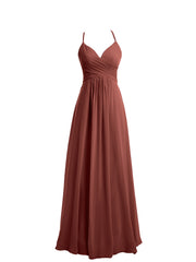 Spaghetti Bretelle Col En V Mousseline Robes terracotta Grande Taille