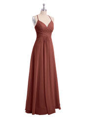 Spaghetti Bretelle Col En V Mousseline Robes terracotta