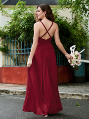 Robe Longue En Mousseline Sans Manches Avec Volant Bordeaux