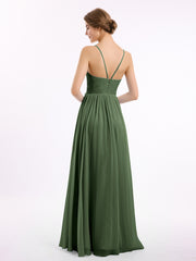 Mousseline Robes De Demoiselle d'Honneur Avec Spaghetti Bretelles Olive Verte