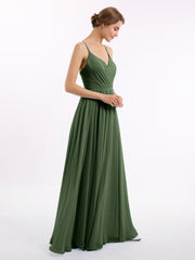 Mousseline Robes De Demoiselle d'Honneur Avec Spaghetti Bretelles Olive Verte