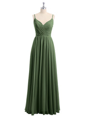 Mousseline Robes De Demoiselle d'Honneur Avec Spaghetti Bretelles Olive Verte Grande Taille