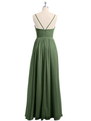 Mousseline Robes De Demoiselle d'Honneur Avec Spaghetti Bretelles Olive Verte
